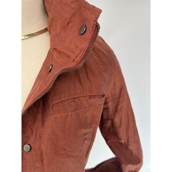 Eileen Fisher Rust Orange Crinkle Jacket tuck away Hood Size XS Nylon Blend - Picture 3 of 12